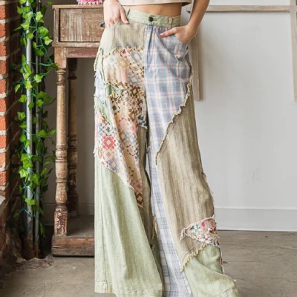 Wide leg Patch Work Pants